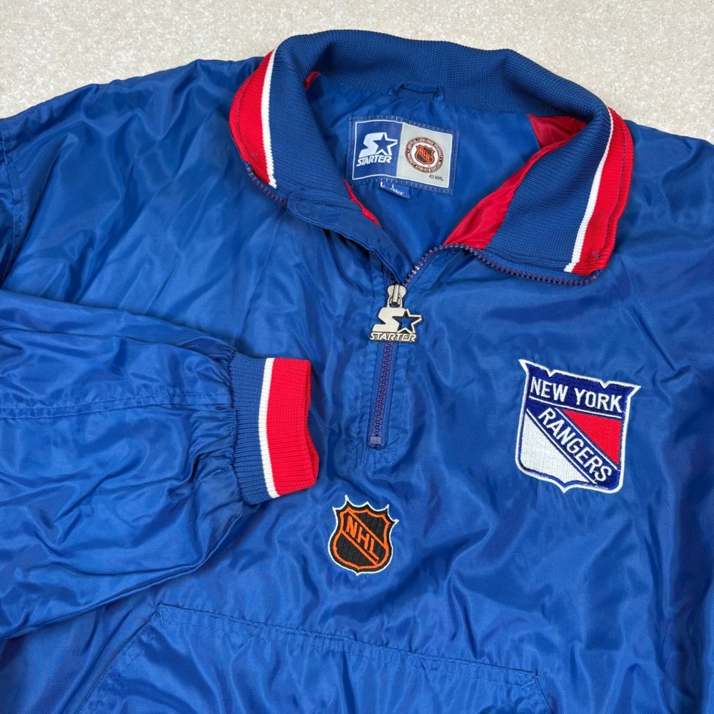 Vintage Starter New York Rangers NHL 1/4 Zip Pullover Windbreaker Jacket Blue L